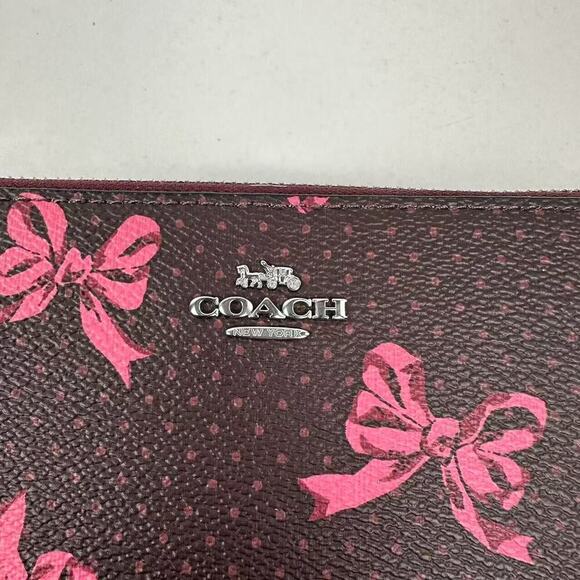 Coach Long Zip Around Wallet Signature Canvas Bow Print Silver/Merlot CZ327 - Picture 6 of 10